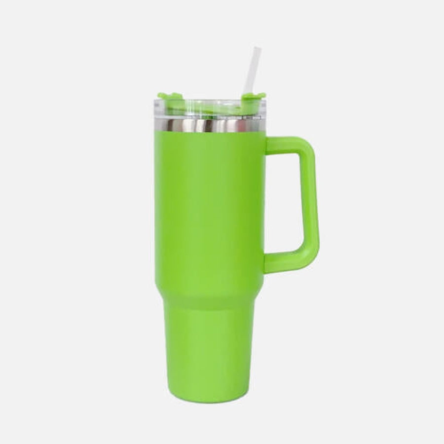 Stainless Steel Tumbler with Handle and Straw Lime / One Size Drinkware