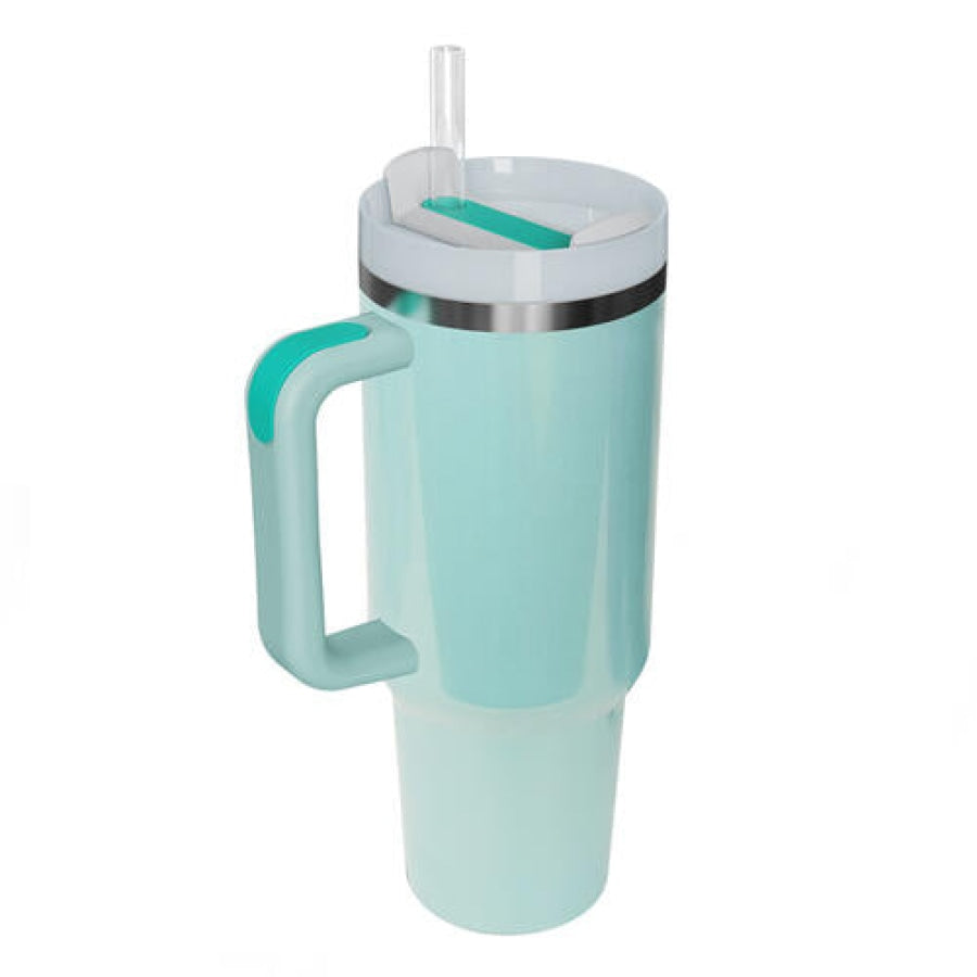 Stainless Steel Tumbler with Handle and Straw Mint Blue / One Size Drinkware