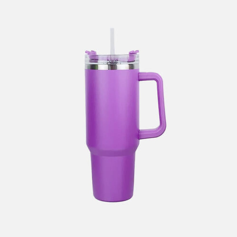 Stainless Steel Tumbler with Handle and Straw Purple / One Size Drinkware