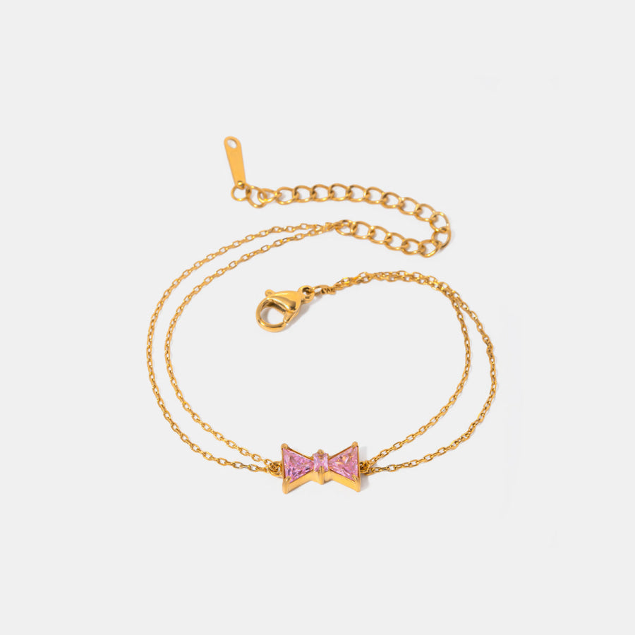 Stainless Steel Zircon Bow Bracelet Gold / One Size Apparel and Accessories