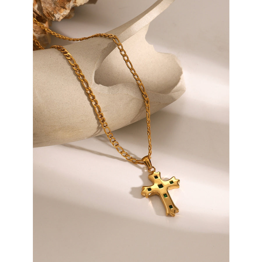 Stainless Steel Zircon Cross Pendant Necklace Apparel and Accessories