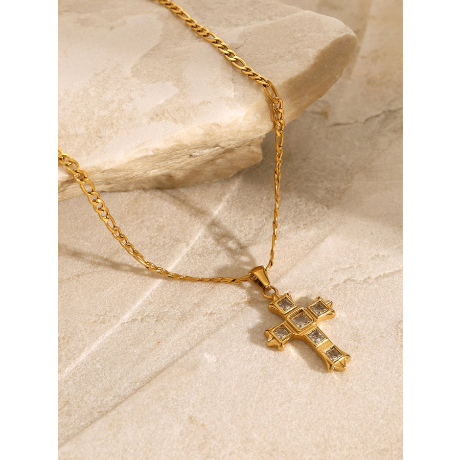 Stainless Steel Zircon Cross Pendant Necklace Apparel and Accessories