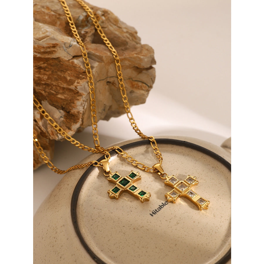 Stainless Steel Zircon Cross Pendant Necklace Apparel and Accessories