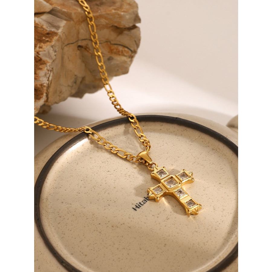 Stainless Steel Zircon Cross Pendant Necklace Apparel and Accessories