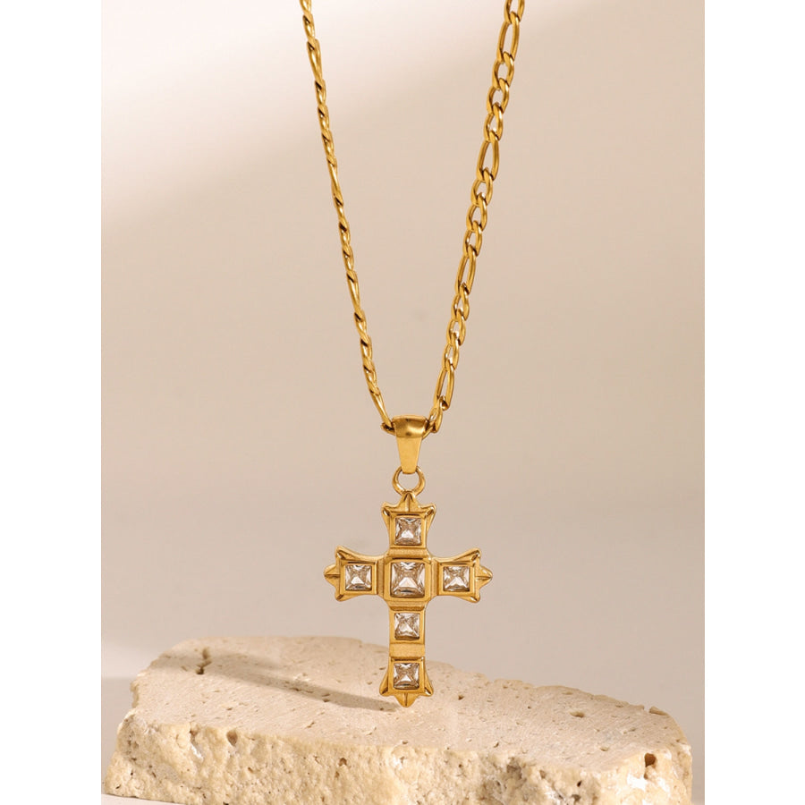 Stainless Steel Zircon Cross Pendant Necklace White / One Size Apparel and Accessories