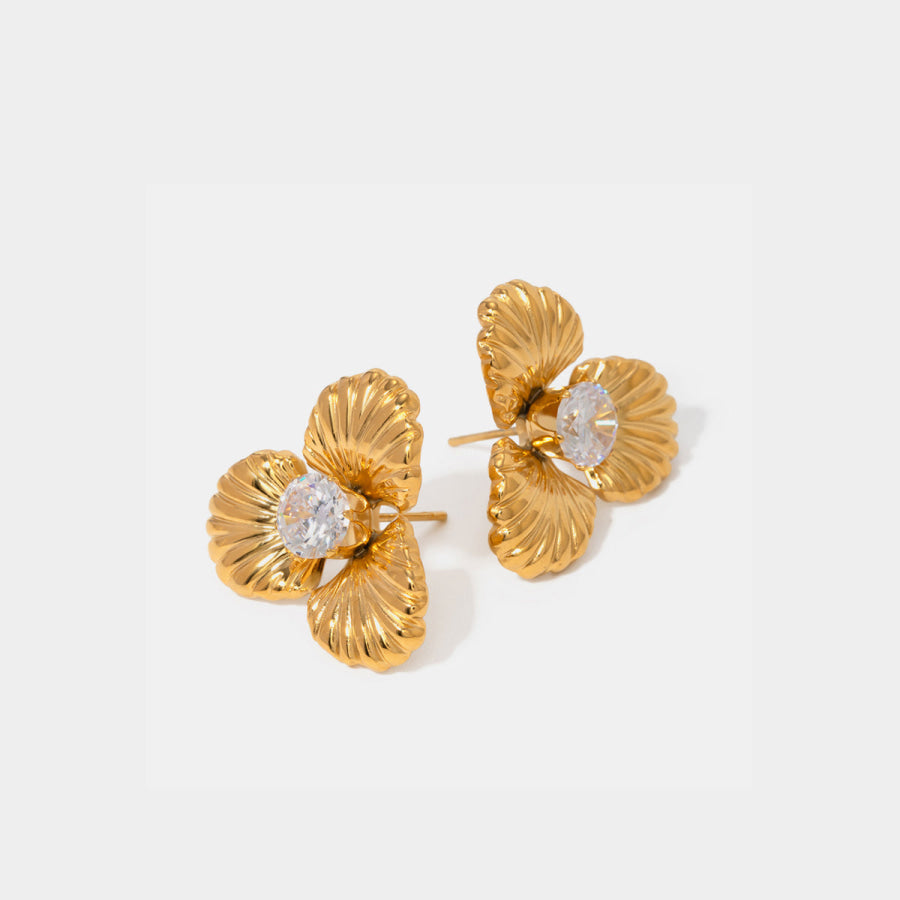 Stainless Steel Zircon Flower Shape Earrings Gold / One Size Apparel and Accessories