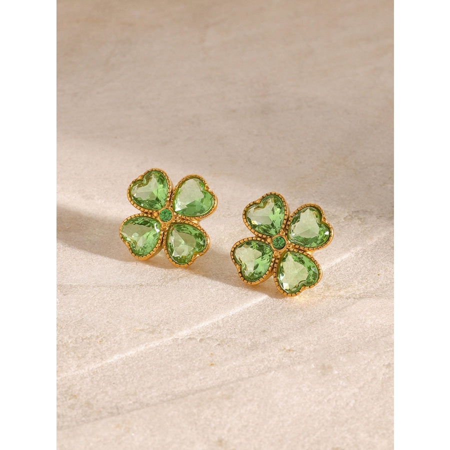 Stainless Steel Zircon Lucky Clover Earrings Apparel and Accessories