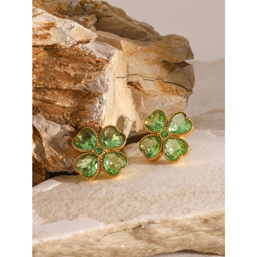 Stainless Steel Zircon Lucky Clover Earrings Apparel and Accessories