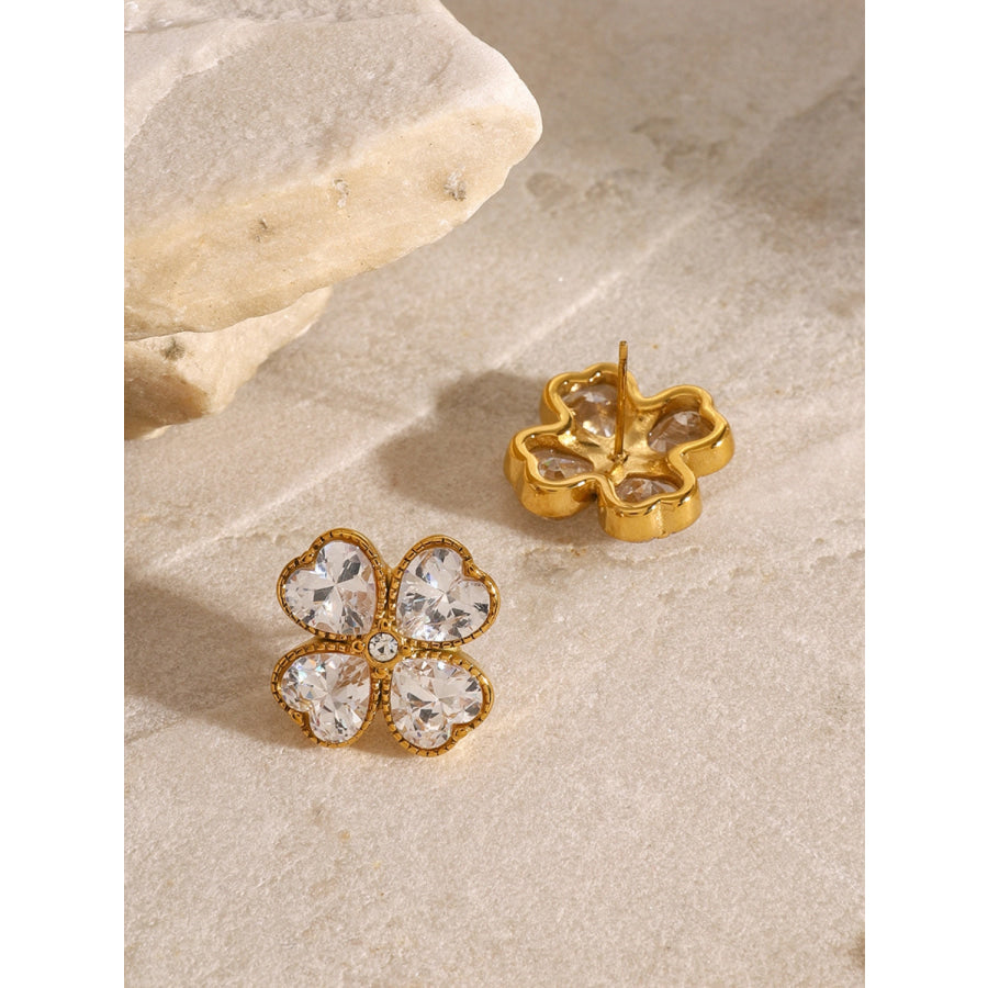 Stainless Steel Zircon Lucky Clover Earrings Apparel and Accessories