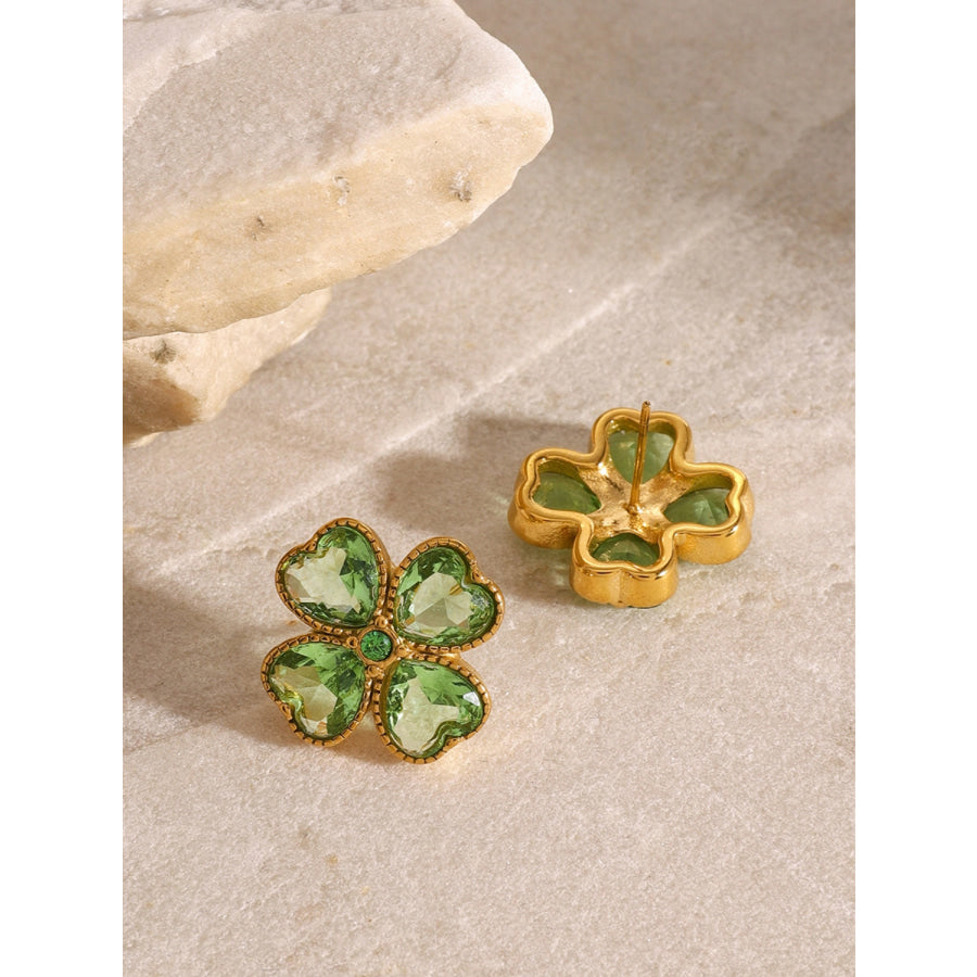 Stainless Steel Zircon Lucky Clover Earrings Apparel and Accessories