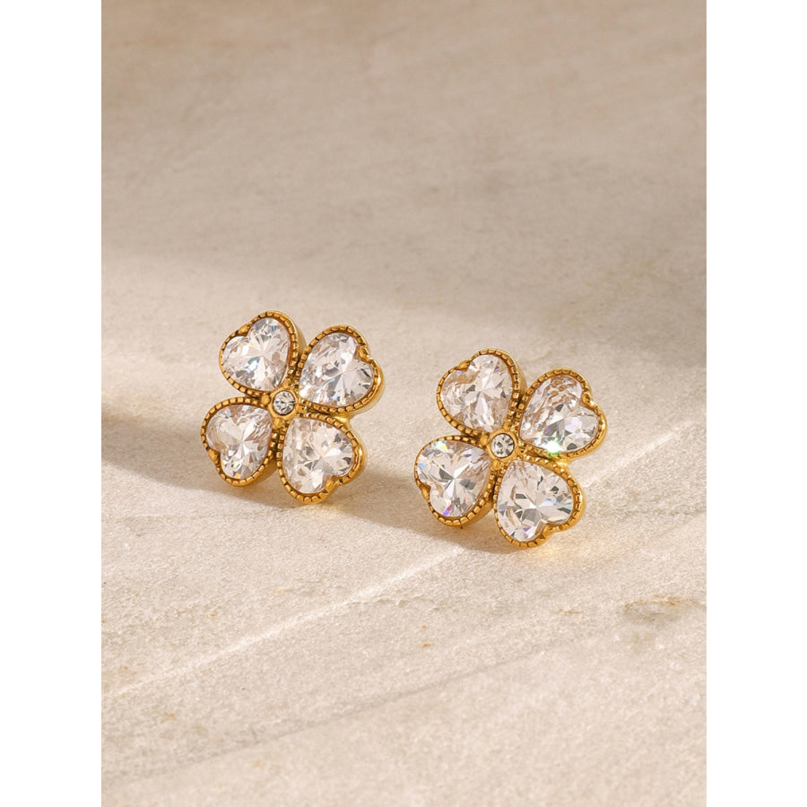 Stainless Steel Zircon Lucky Clover Earrings White / One Size Apparel and Accessories