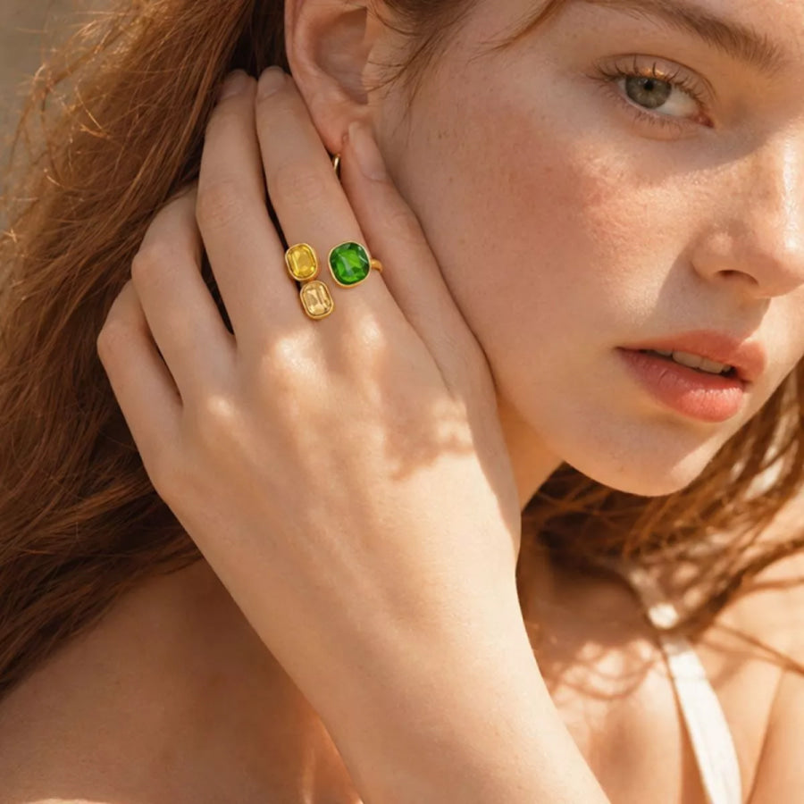 Stainless Steel Zircon Open Ring Sherbet / onesize Apparel and Accessories