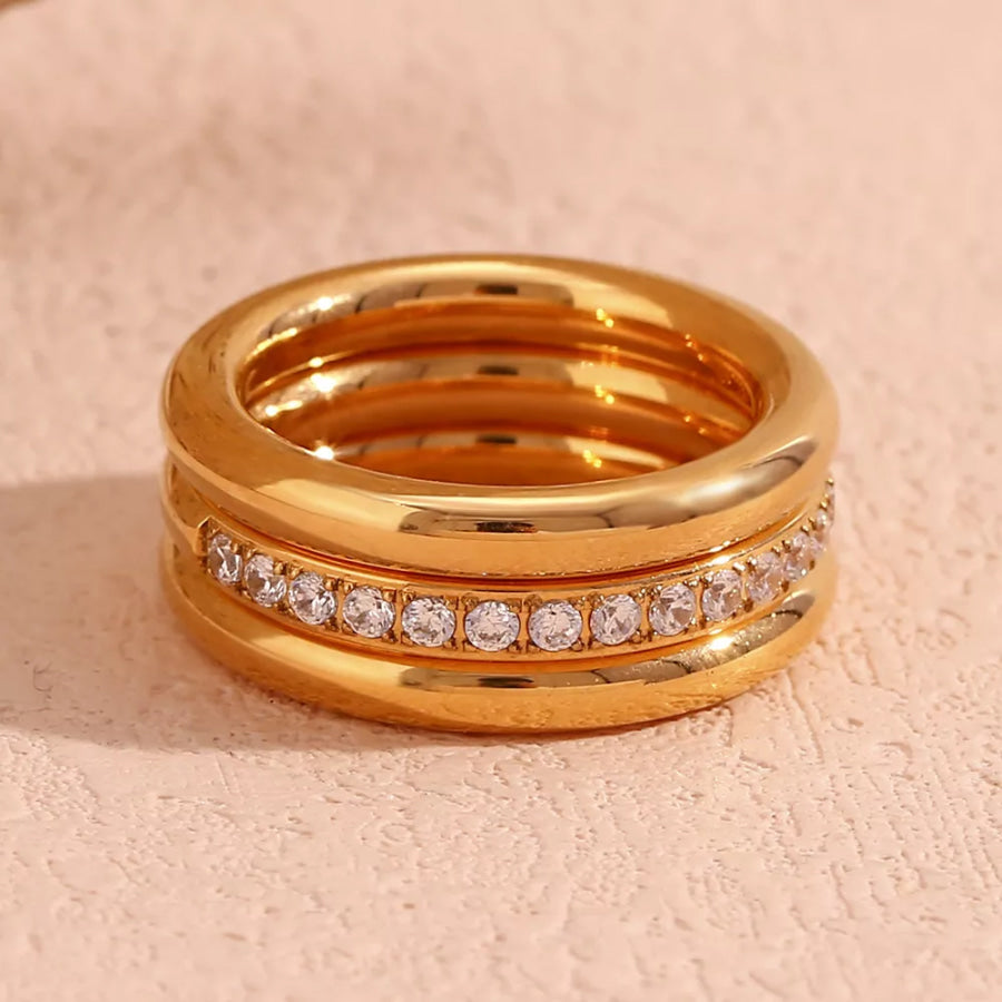 Stainless Steel Zircon Ring 3 Piece Set Apparel and Accessories