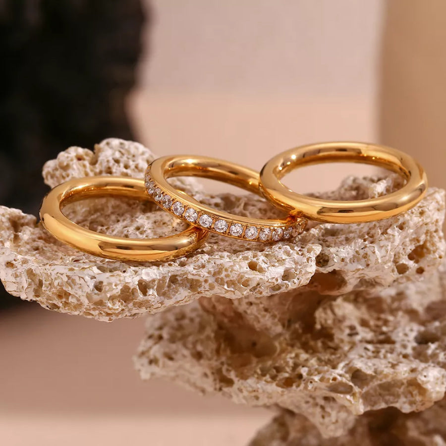 Stainless Steel Zircon Ring 3 Piece Set Apparel and Accessories