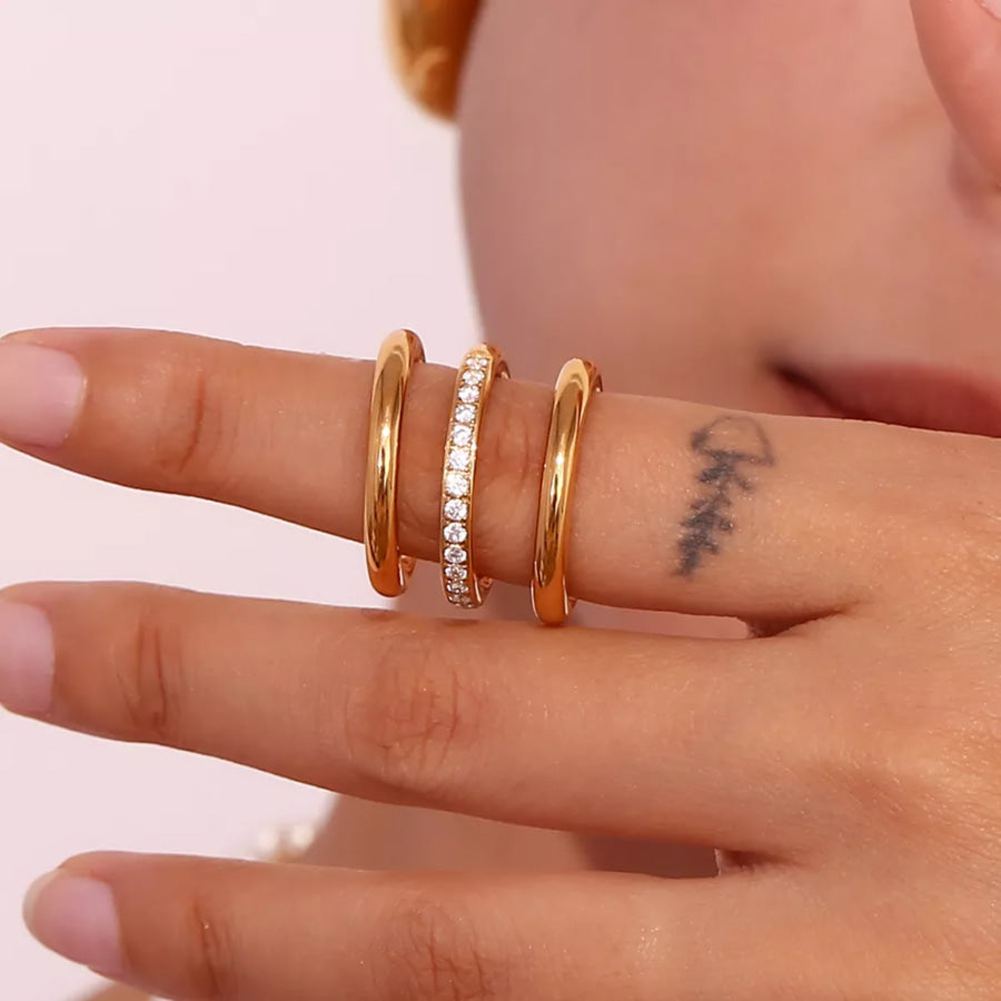 Stainless Steel Zircon Ring 3 Piece Set Apparel and Accessories