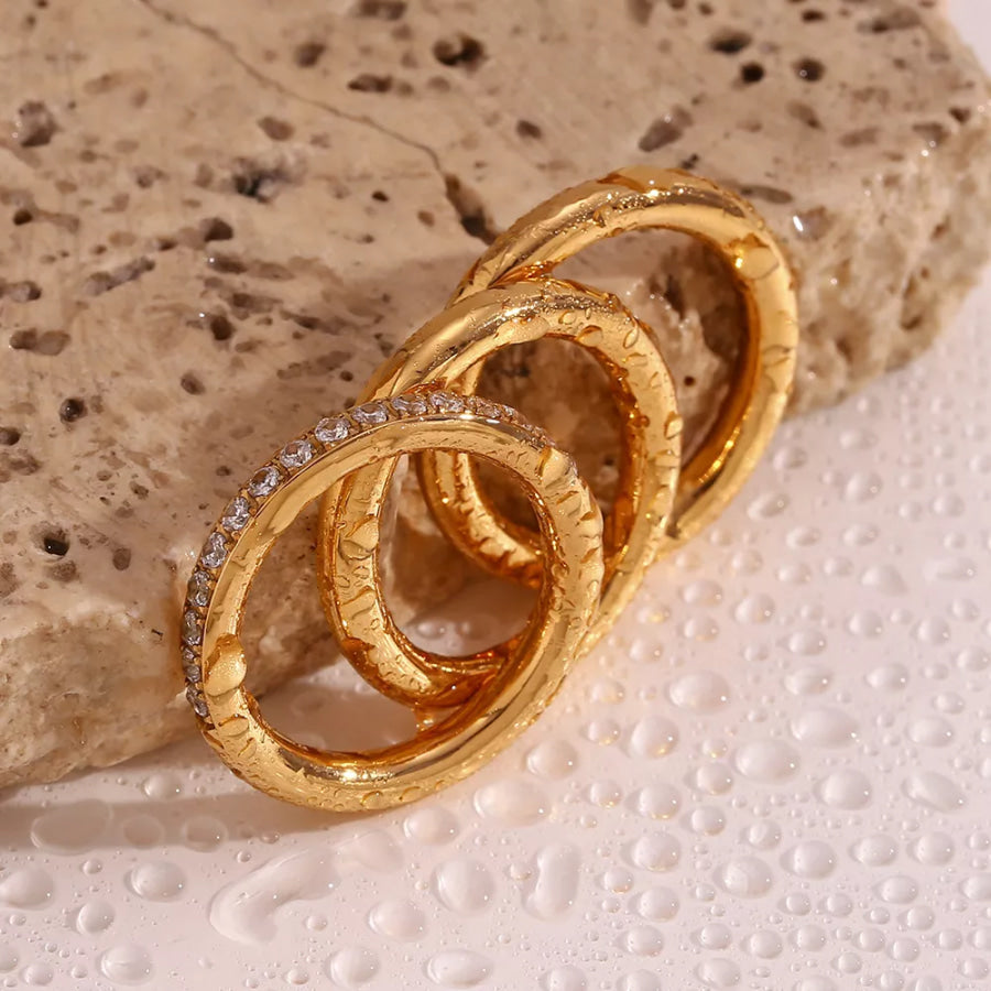 Stainless Steel Zircon Ring 3 Piece Set Apparel and Accessories