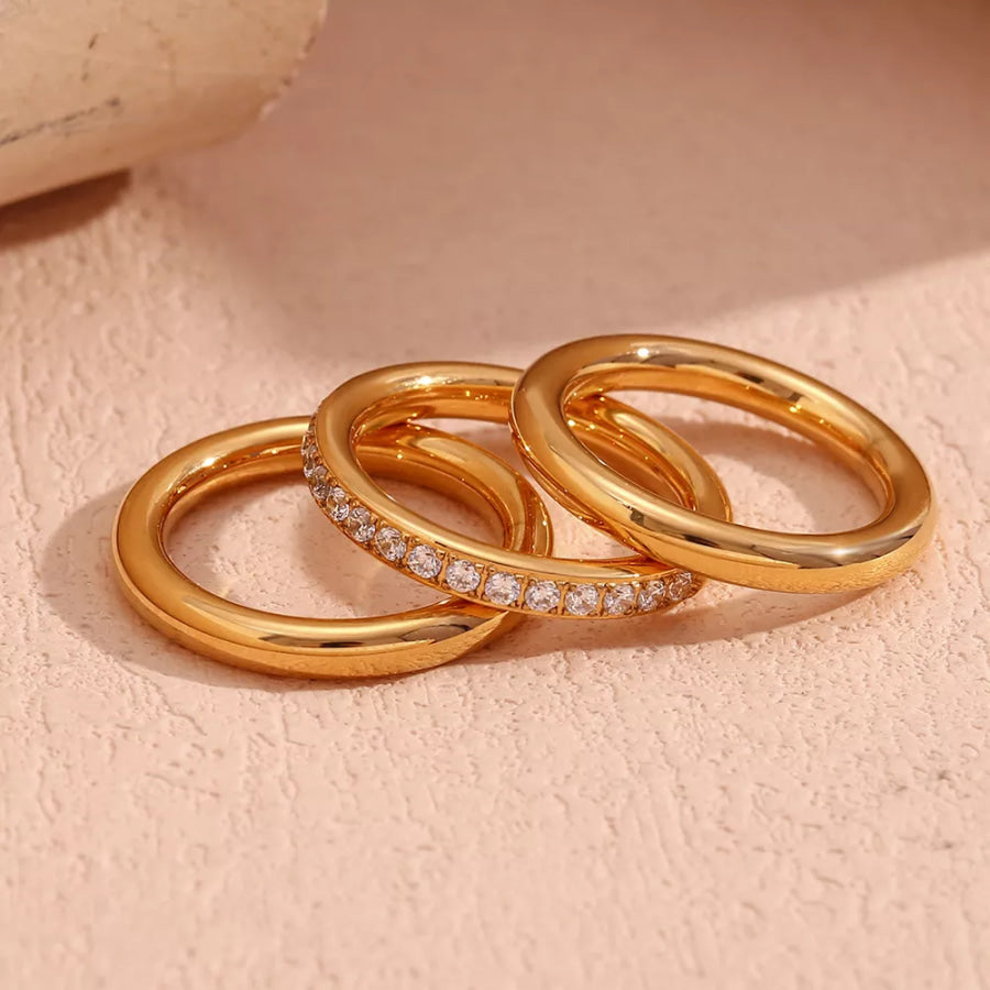 Stainless Steel Zircon Ring 3 Piece Set Apparel and Accessories
