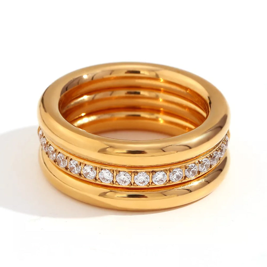 Stainless Steel Zircon Ring 3 Piece Set Apparel and Accessories