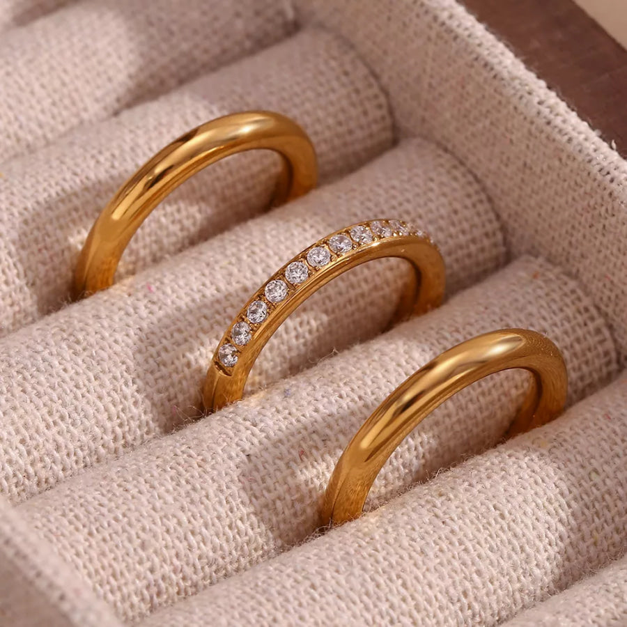 Stainless Steel Zircon Ring 3 Piece Set Apparel and Accessories