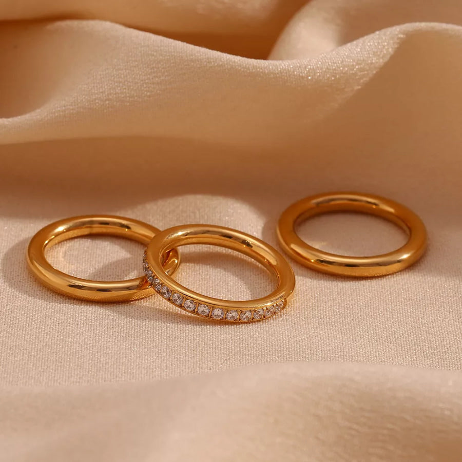 Stainless Steel Zircon Ring 3 Piece Set Apparel and Accessories