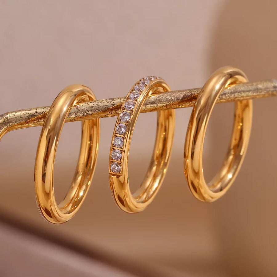 Stainless Steel Zircon Ring 3 Piece Set Apparel and Accessories