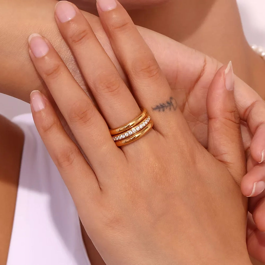 Stainless Steel Zircon Ring 3 Piece Set Gold / 5 Apparel and Accessories
