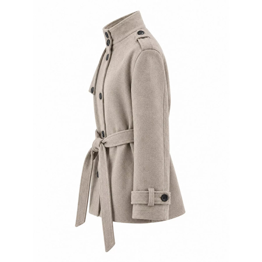 Stand-Collar Button Down Outerwear Apparel and Accessories