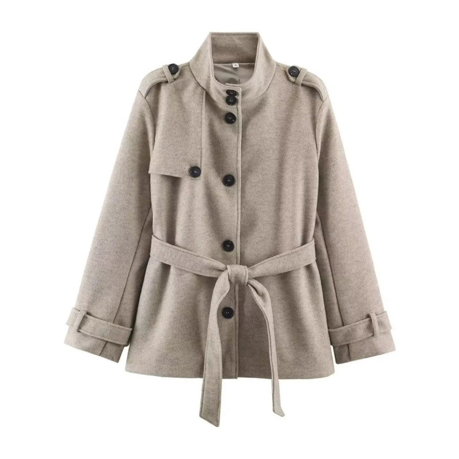 Stand-Collar Button Down Outerwear Apricot / S Apparel and Accessories