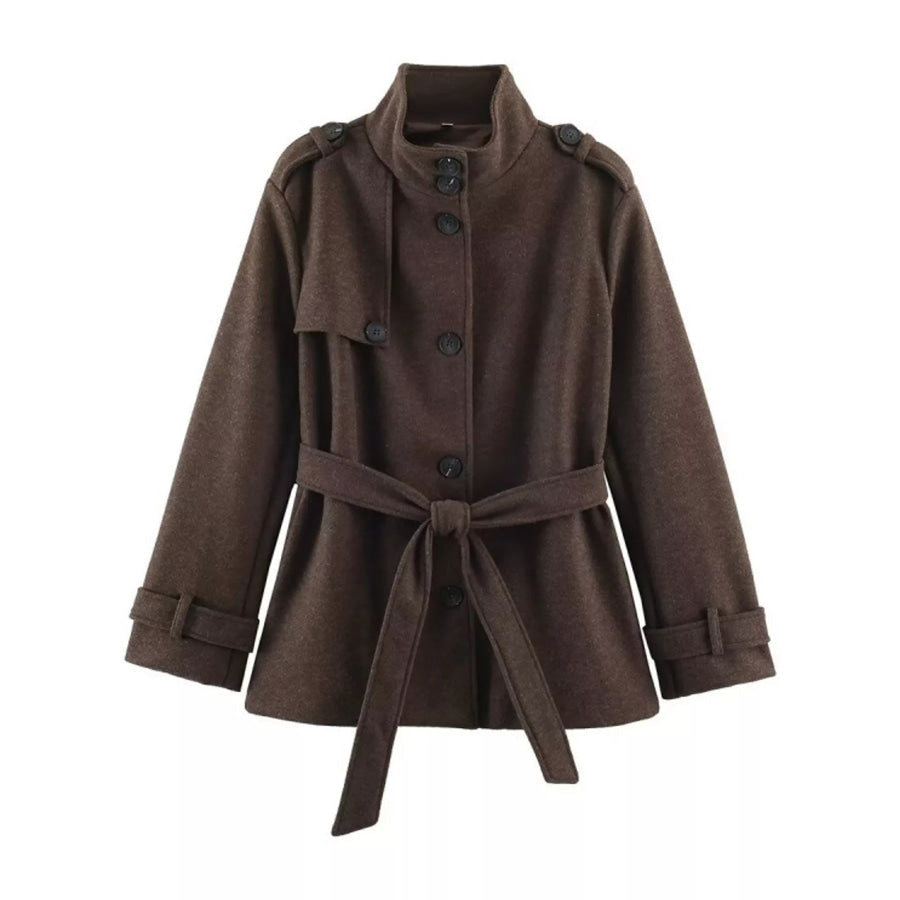 Stand-Collar Button Down Outerwear Coffee / S Apparel and Accessories