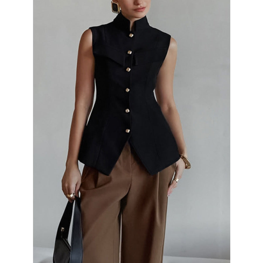 Stand Collar Button-Down Vest Coat Apparel and Accessories