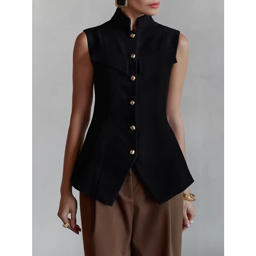 Stand Collar Button-Down Vest Coat Apparel and Accessories