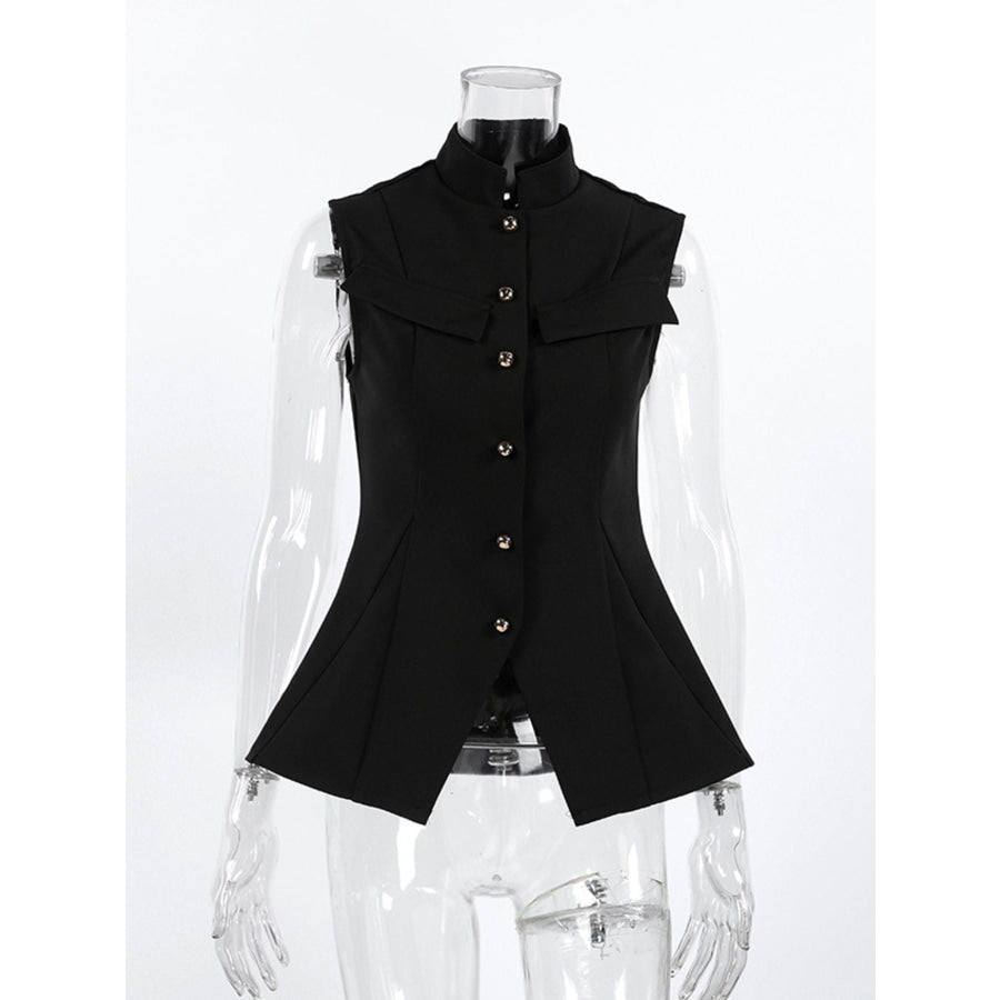 Stand Collar Button-Down Vest Coat Apparel and Accessories