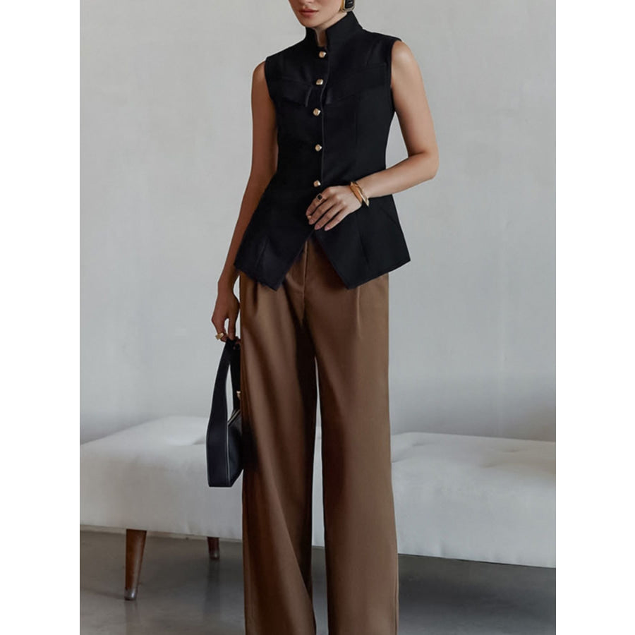 Stand Collar Button-Down Vest Coat Apparel and Accessories