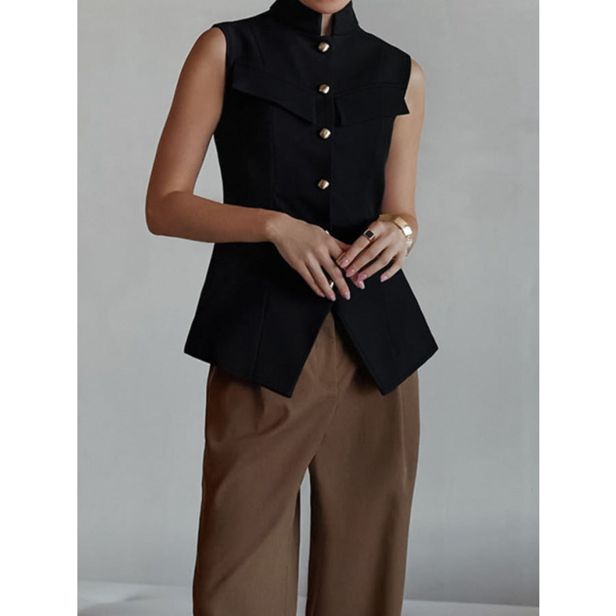 Stand Collar Button-Down Vest Coat Apparel and Accessories