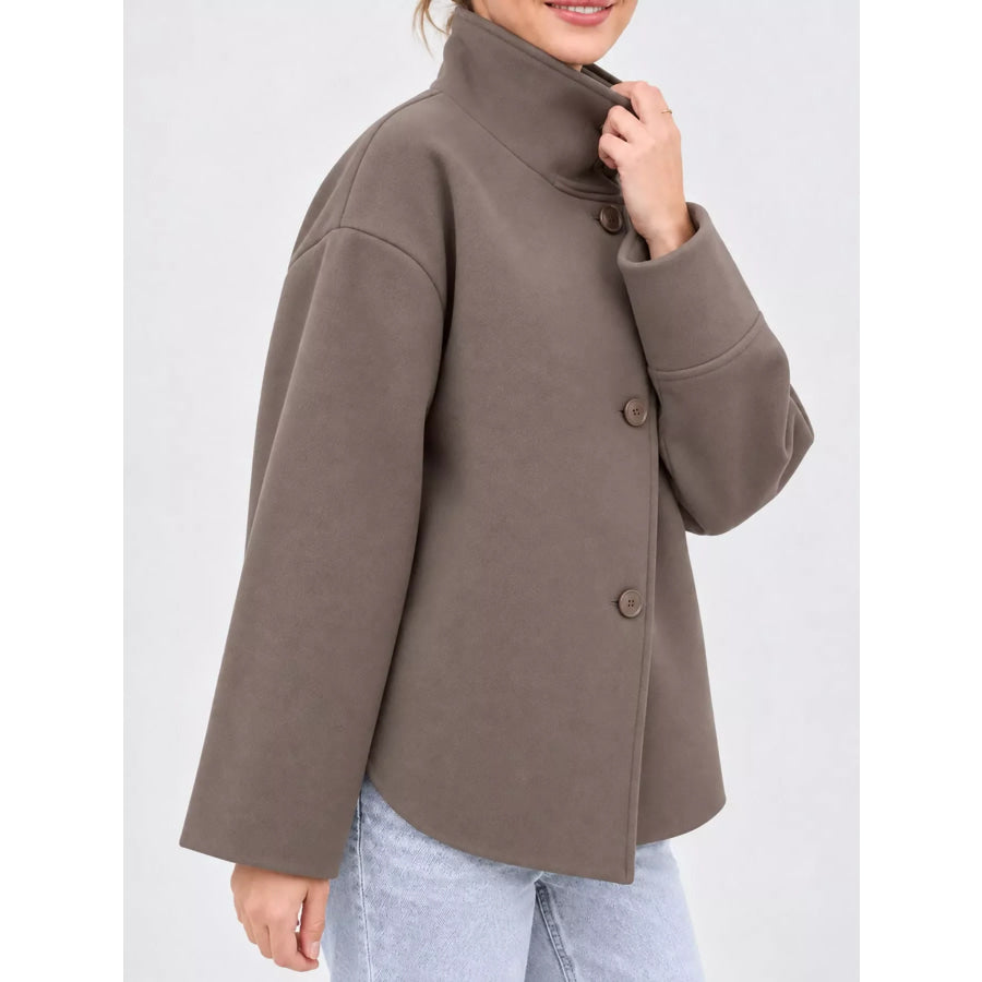 Stand-Collar Button Up Outerwear Camel / S Apparel and Accessories