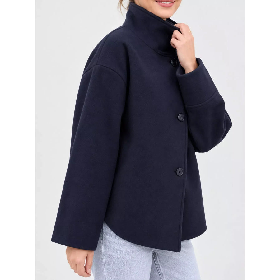 Stand-Collar Button Up Outerwear Dark Blue / S Apparel and Accessories