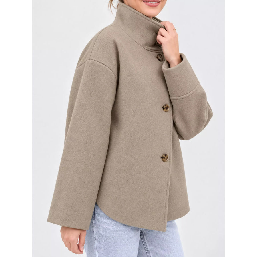 Stand-Collar Button Up Outerwear Khaki / S Apparel and Accessories