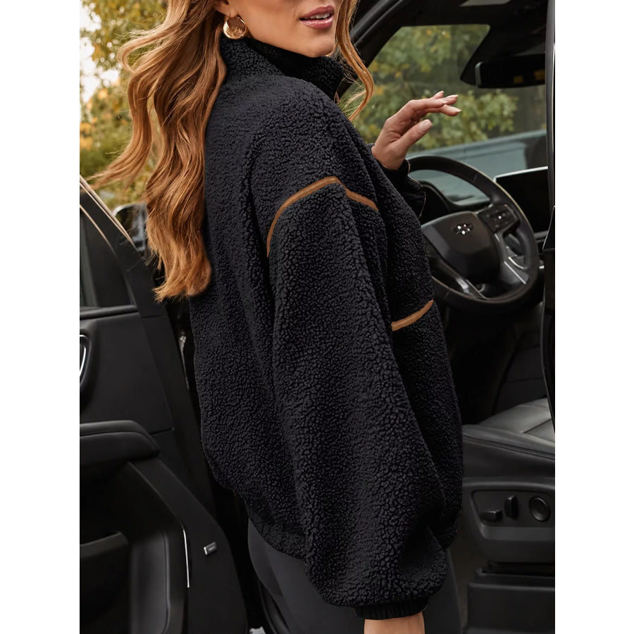 Stand Collar Cozy Sherpa Fleece Zip-Up Jacket Apparel and Accessories