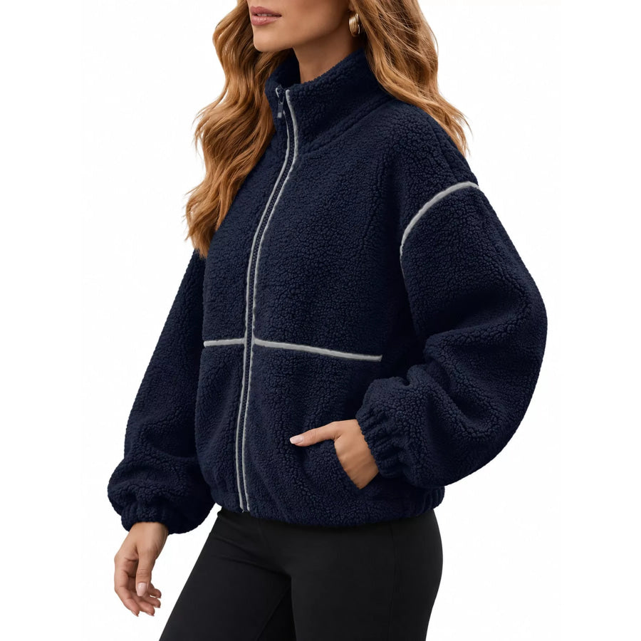 Stand Collar Cozy Sherpa Fleece Zip-Up Jacket Apparel and Accessories
