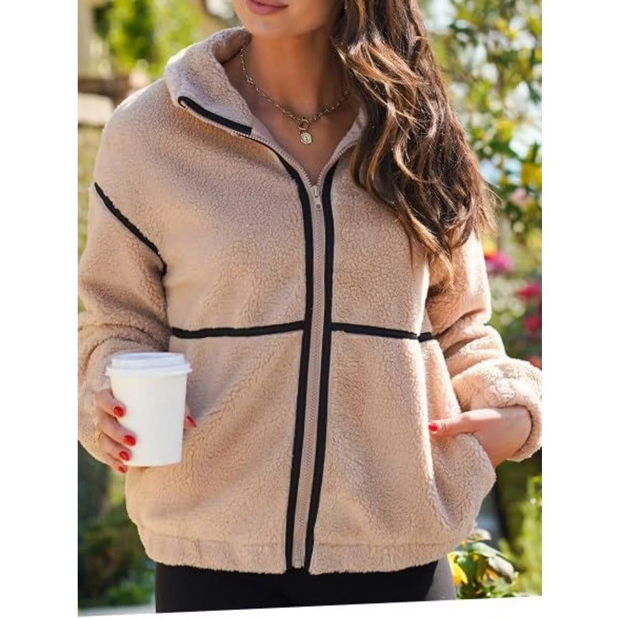 Stand Collar Cozy Sherpa Fleece Zip-Up Jacket Apparel and Accessories