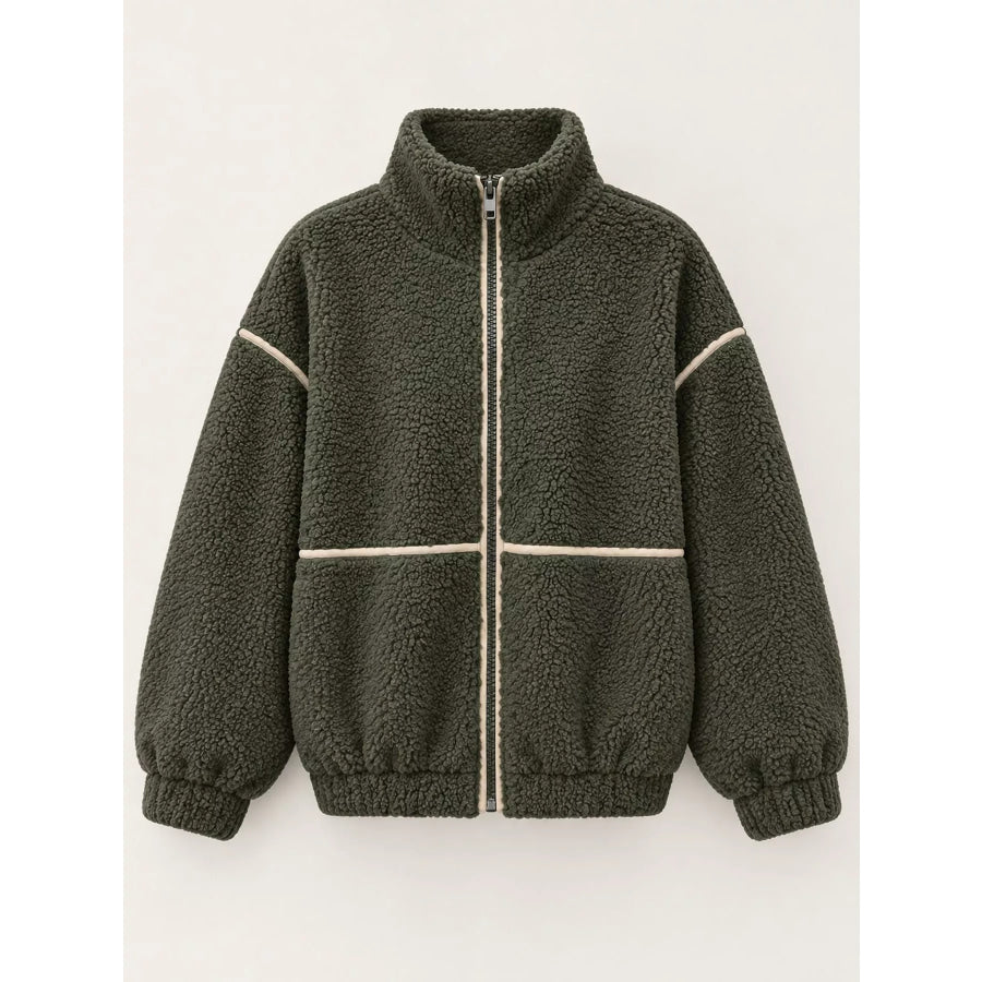 Stand Collar Cozy Sherpa Fleece Zip-Up Jacket Apparel and Accessories
