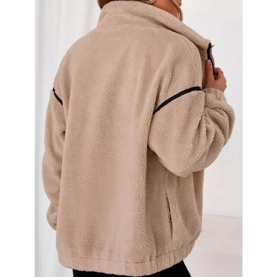 Stand Collar Cozy Sherpa Fleece Zip-Up Jacket Apparel and Accessories