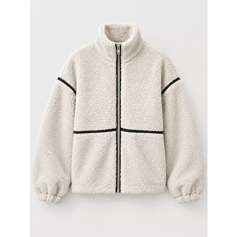 Stand Collar Cozy Sherpa Fleece Zip-Up Jacket Apparel and Accessories