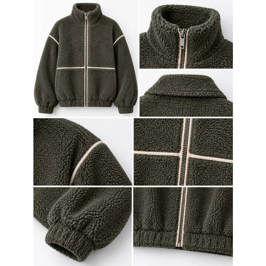 Stand Collar Cozy Sherpa Fleece Zip-Up Jacket Apparel and Accessories