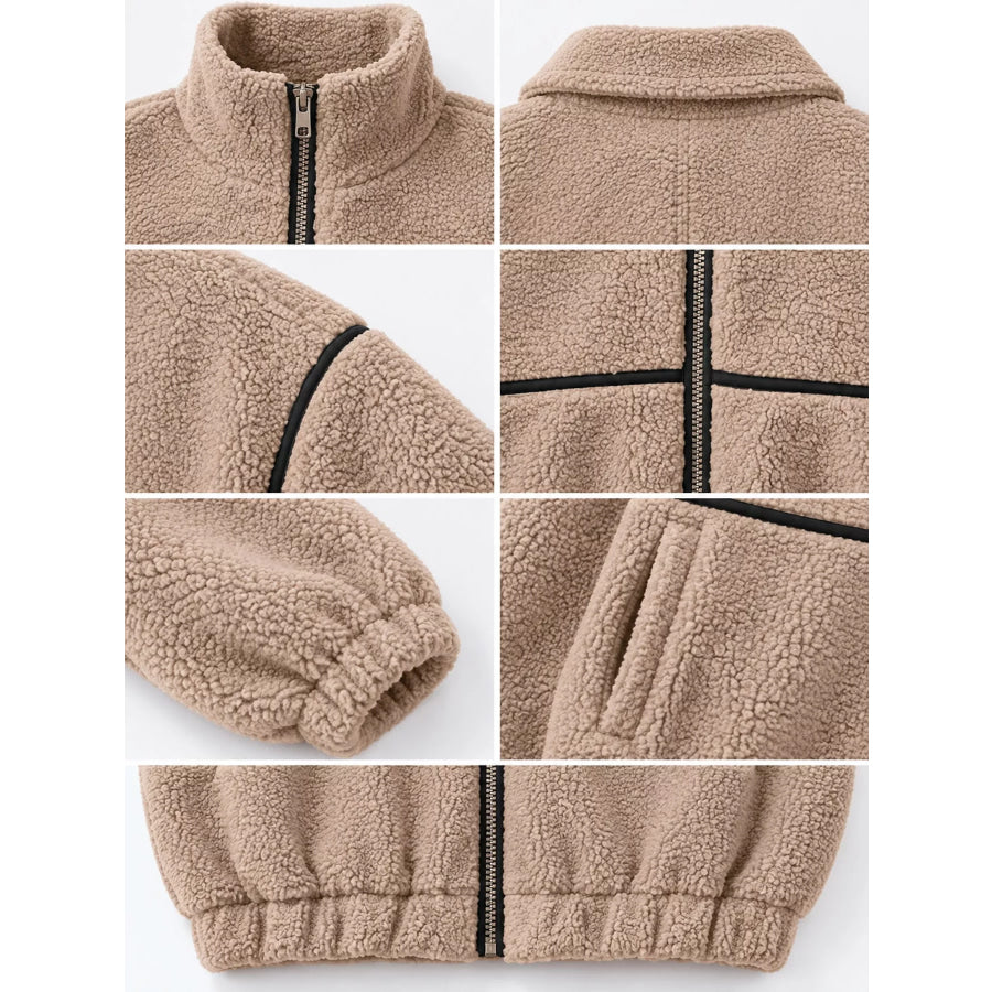 Stand Collar Cozy Sherpa Fleece Zip-Up Jacket Apparel and Accessories