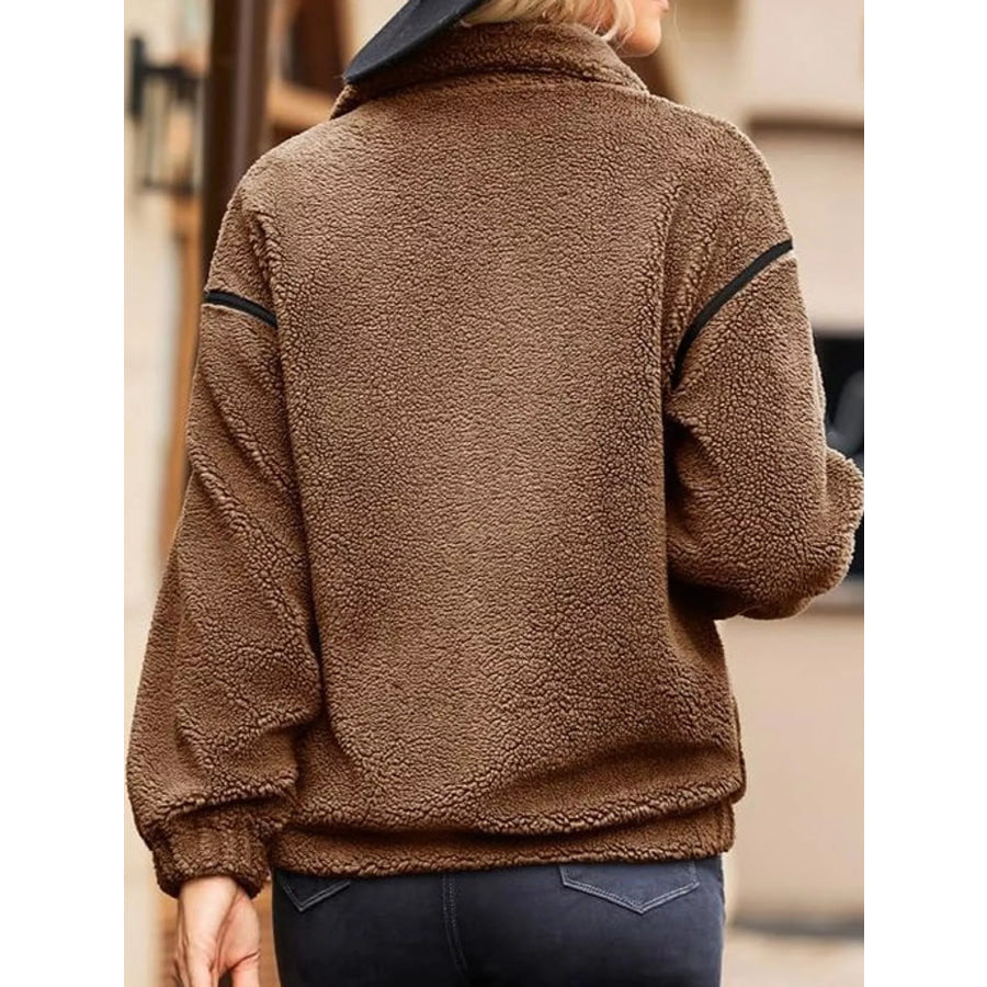 Stand Collar Cozy Sherpa Fleece Zip-Up Jacket Apparel and Accessories