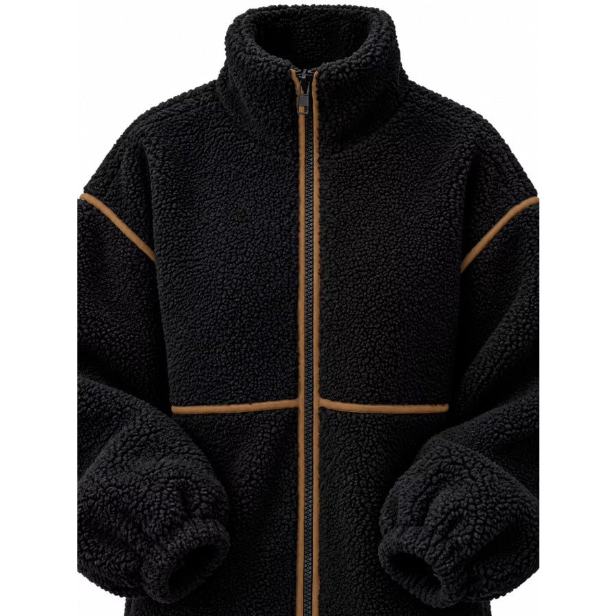 Stand Collar Cozy Sherpa Fleece Zip-Up Jacket Apparel and Accessories
