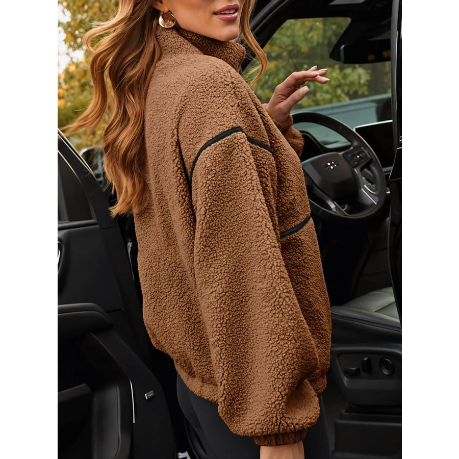 Stand Collar Cozy Sherpa Fleece Zip-Up Jacket Apparel and Accessories
