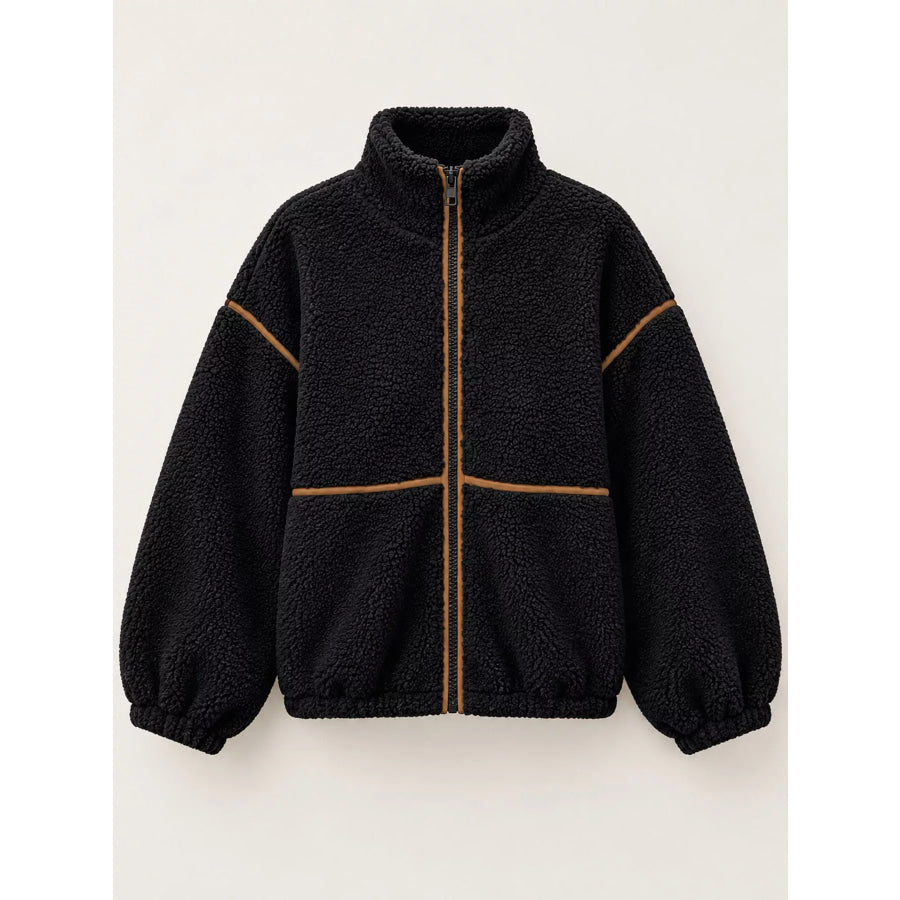 Stand Collar Cozy Sherpa Fleece Zip-Up Jacket Apparel and Accessories