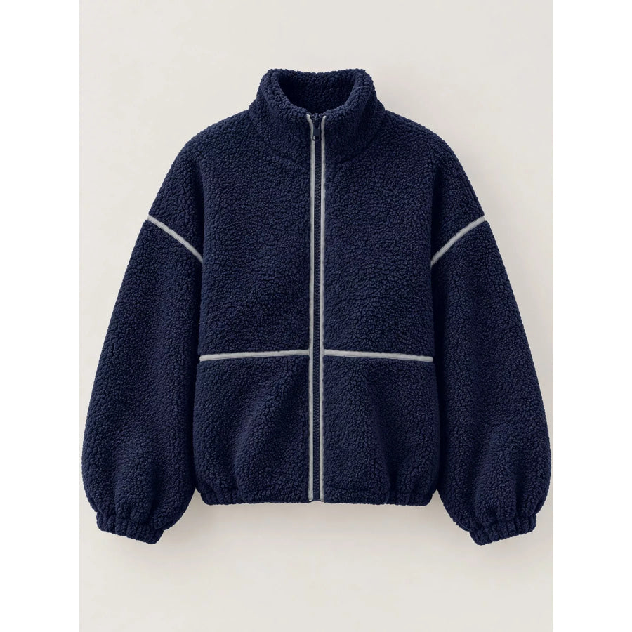 Stand Collar Cozy Sherpa Fleece Zip-Up Jacket Apparel and Accessories